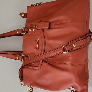 Coach coral leather 3 compartment shoulder satchel. Preloved item sold as is